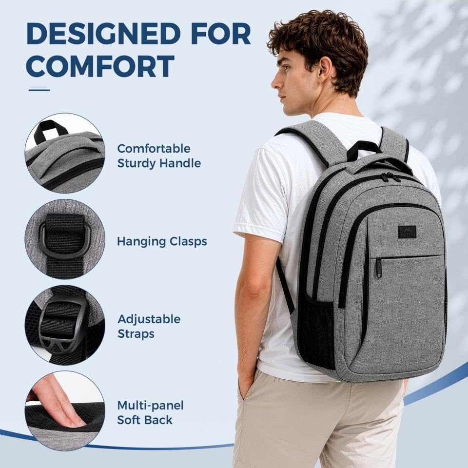 MATEIN Travel Laptop Backpack, 15.6 Inch College School Computer Bag, Grey | Slim Sturdy Business Daypack, Anti Theft Bookbag, Water Resistant, Gift for Men & Women, Personal Item Bag, Mochilas - Image 6