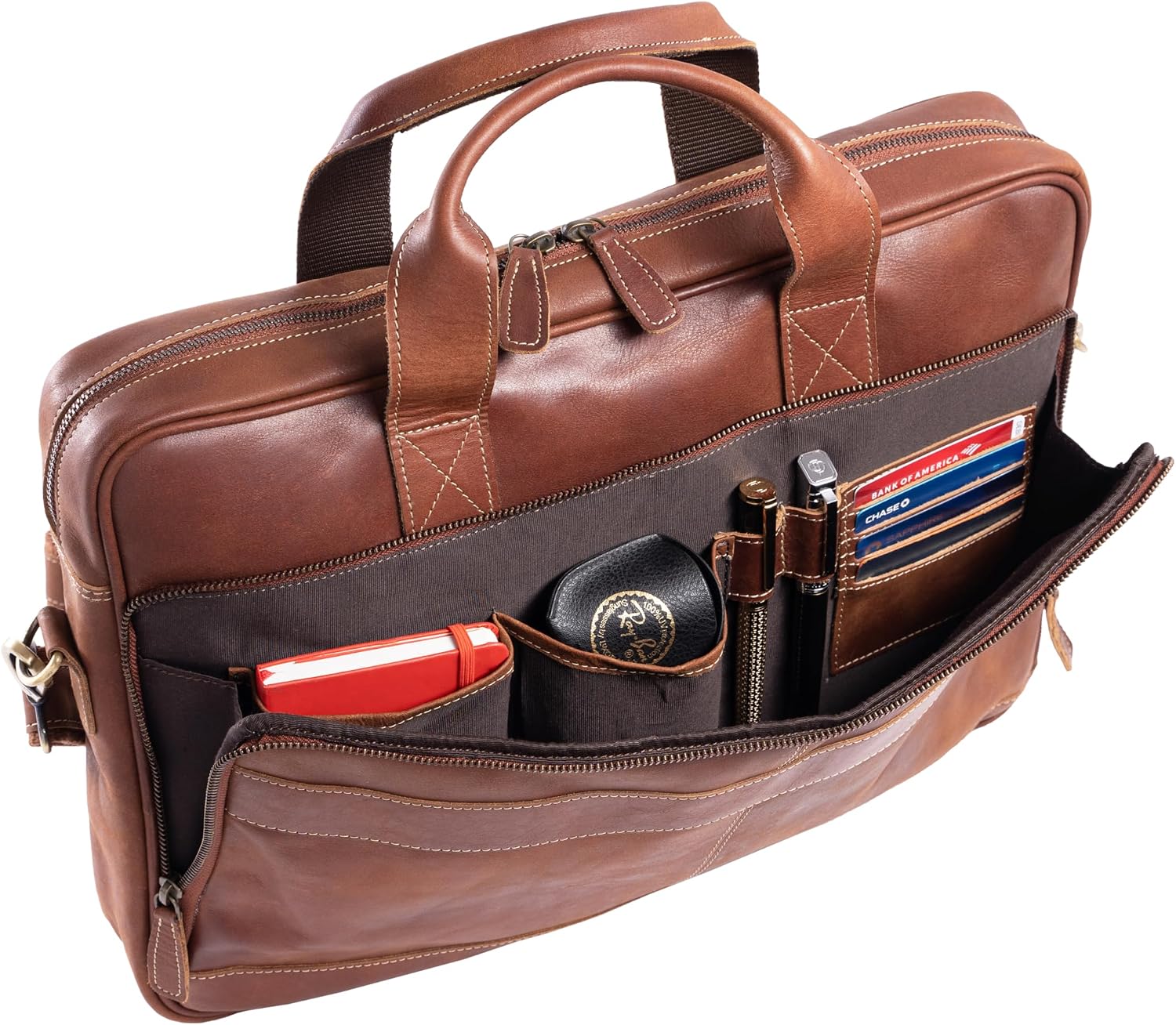 KomalC leather briefcase 16 inch laptop messenger bag satchel for men women | office briefcase, satchel bag, work bag, business bag, shoulder bag, adjustable strap, laptop compartment - Image 2