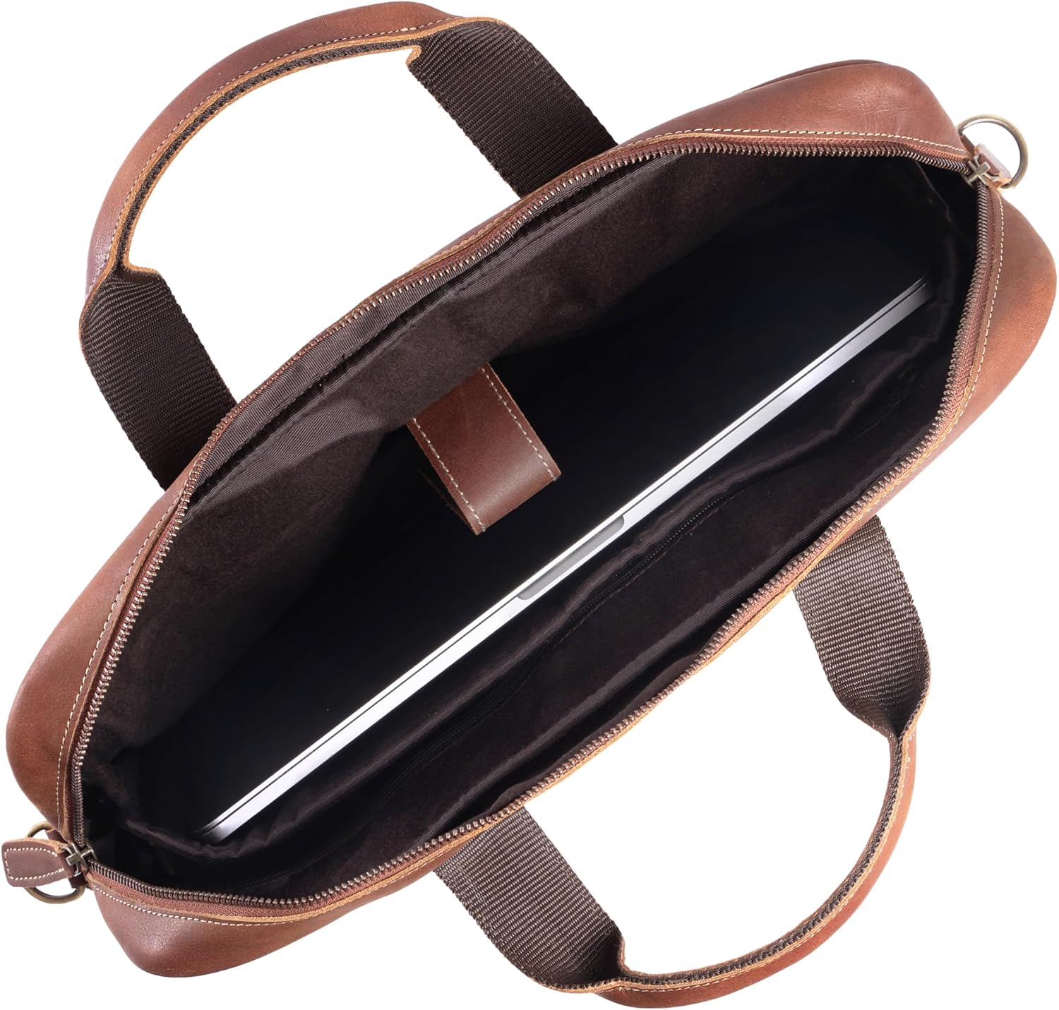 KomalC leather briefcase 16 inch laptop messenger bag satchel for men women | office briefcase, satchel bag, work bag, business bag, shoulder bag, adjustable strap, laptop compartment - Image 3