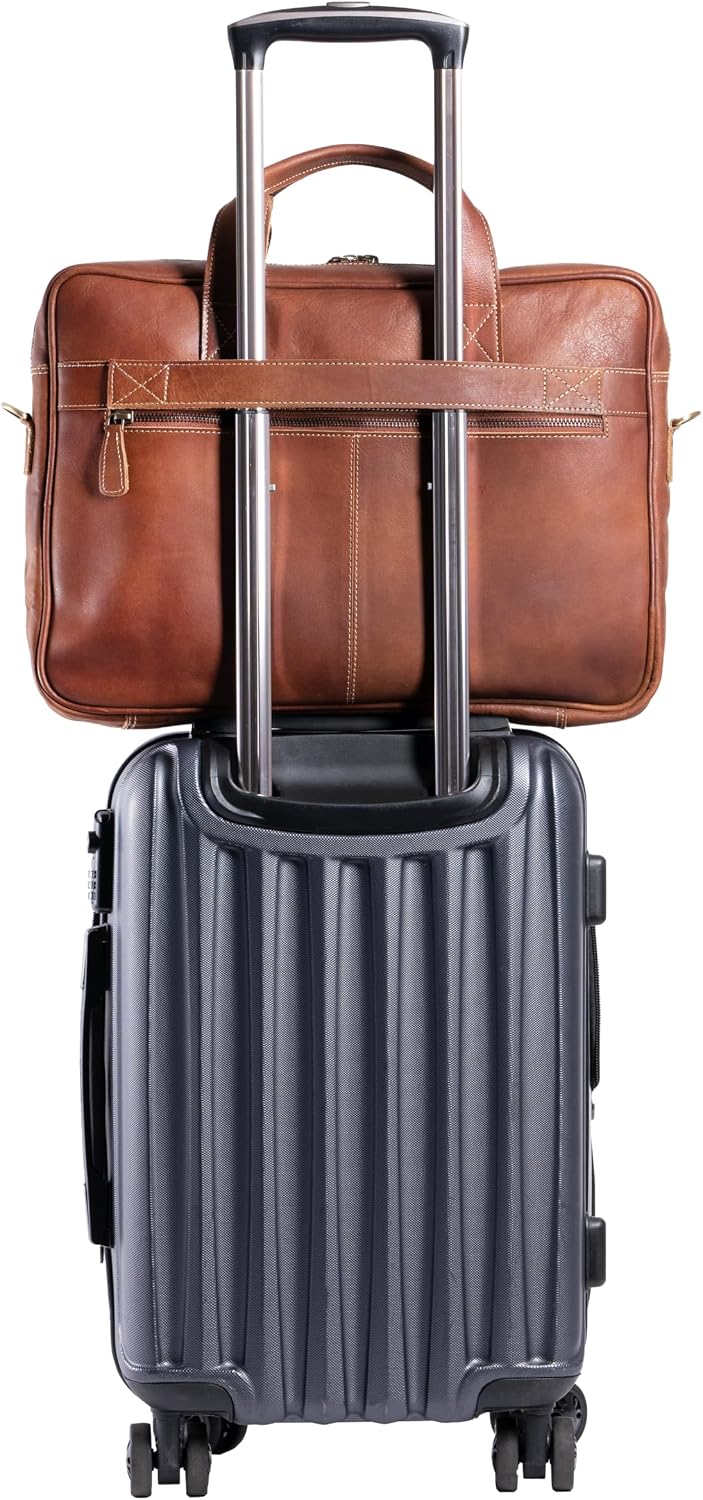 KomalC leather briefcase 16 inch laptop messenger bag satchel for men women | office briefcase, satchel bag, work bag, business bag, shoulder bag, adjustable strap, laptop compartment - Image 4