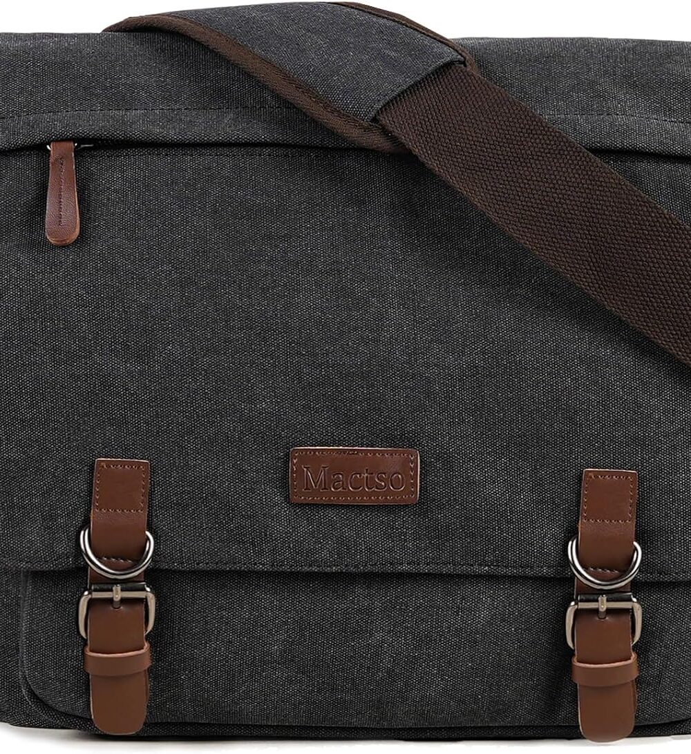 Vintage Messenger Bag 15.6 Inch Laptop for Men Women, Large Travel Crossbody Shoulder Purse Canvas Briefcase Work College