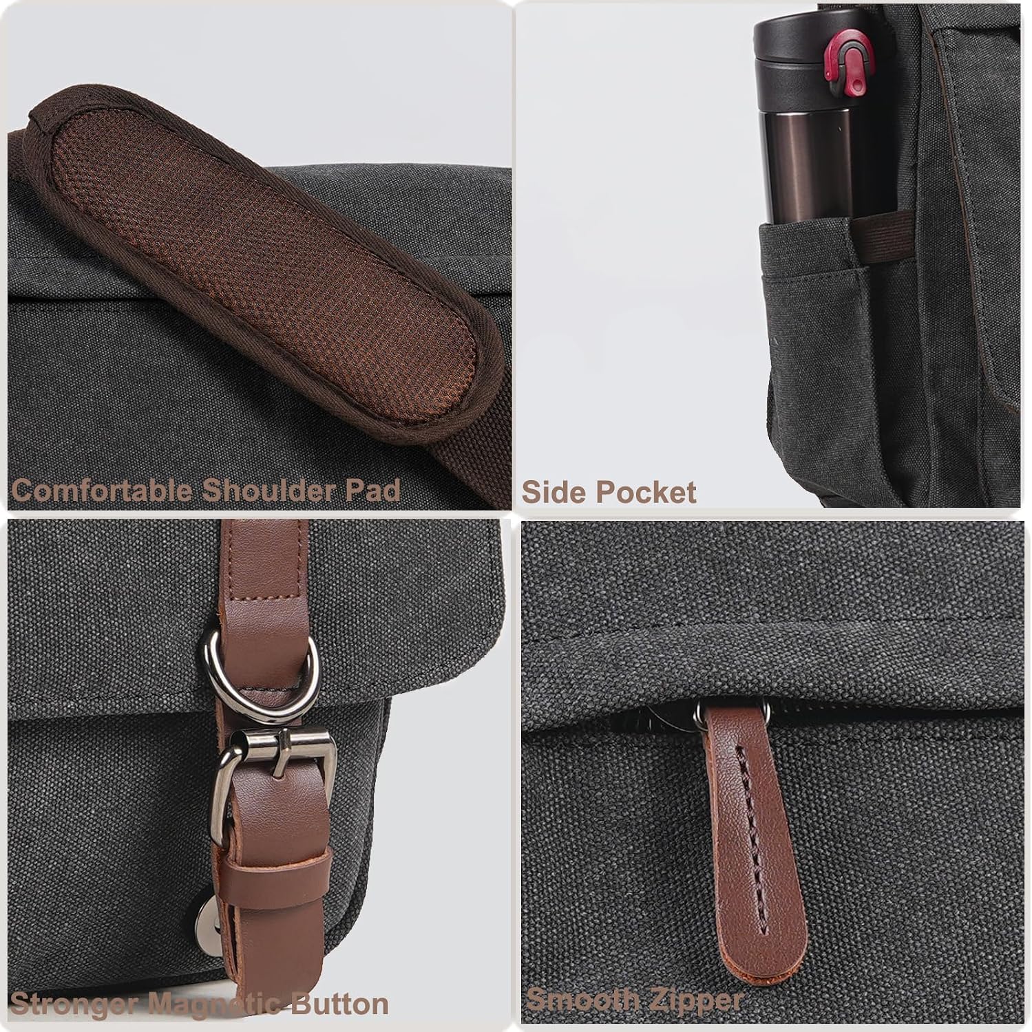 Vintage Messenger Bag 15.6 Inch Laptop for Men Women, Large Travel Crossbody Shoulder Purse Canvas Briefcase Work College - Image 5