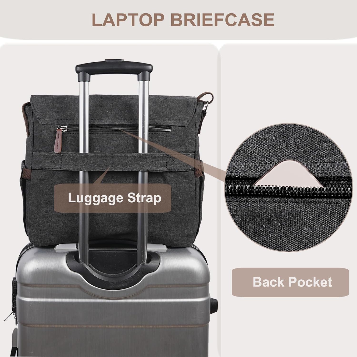 Vintage Messenger Bag 15.6 Inch Laptop for Men Women, Large Travel Crossbody Shoulder Purse Canvas Briefcase Work College - Image 6