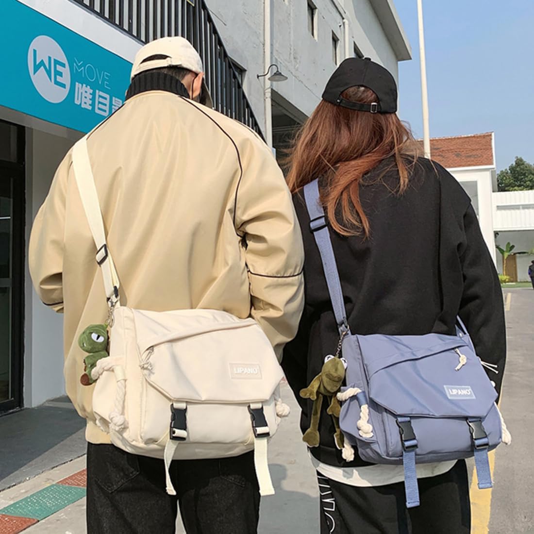 Aesthetic Crossbody Bag with Cute Pins and Ornament, Nylon Shoulder Messenger Bag Japanese Kawaii Bag for Women Men - Image 2