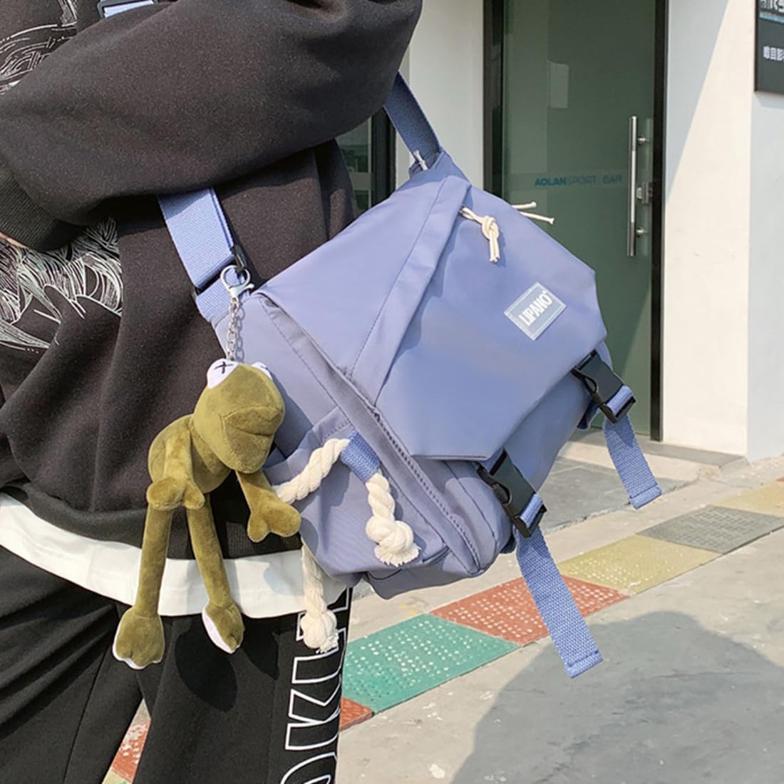 Aesthetic Crossbody Bag with Cute Pins and Ornament, Nylon Shoulder Messenger Bag Japanese Kawaii Bag for Women Men - Image 7