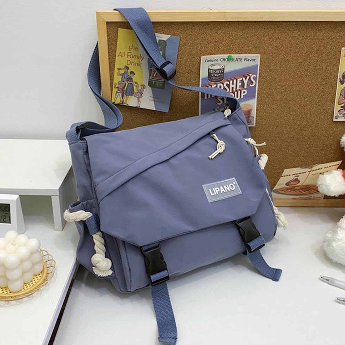 Aesthetic Crossbody Bag with Cute Pins and Ornament, Nylon Shoulder Messenger Bag Japanese Kawaii Bag for Women Men - Image 9