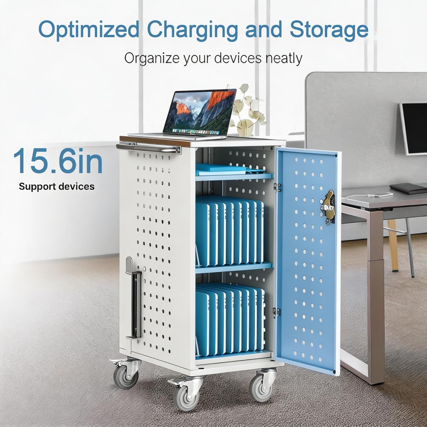 Garvee 20 Device Laptop Charging Cart/Station for Chromebook/Classroom | Up to 15.6" Screen Size, Spike Protection, Storage Charging Station with Wheels for iPads, Tablets, Office, Library - Image 5