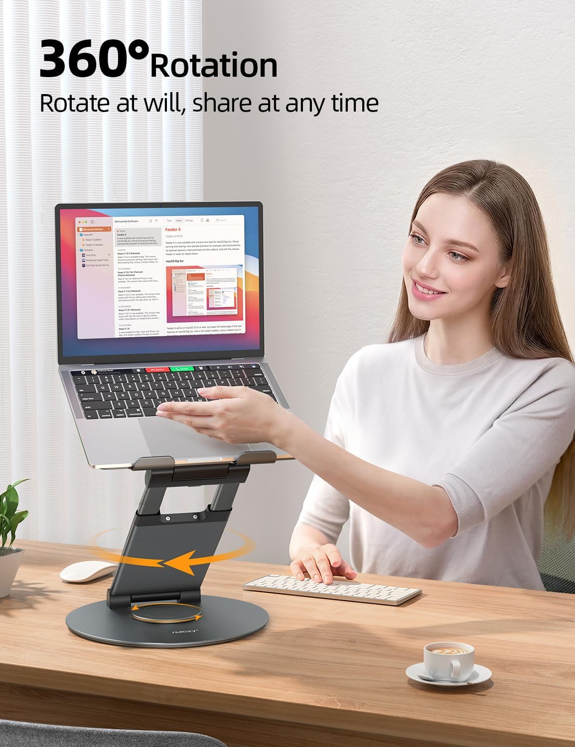 Nulaxy 18" Height Telescopic 360 Rotating Aluminum Laptop Stand Desk, Gray | Ergonomic Computer Holder Riser with Heat-Vent, Standing Desk Converter Holds 22 Lbs for Office Desk Use Fits 10-17" Laptops - Image 2