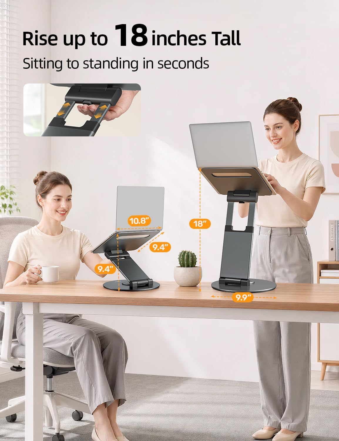 Nulaxy 18" Height Telescopic 360 Rotating Aluminum Laptop Stand Desk, Gray | Ergonomic Computer Holder Riser with Heat-Vent, Standing Desk Converter Holds 22 Lbs for Office Desk Use Fits 10-17" Laptops - Image 3