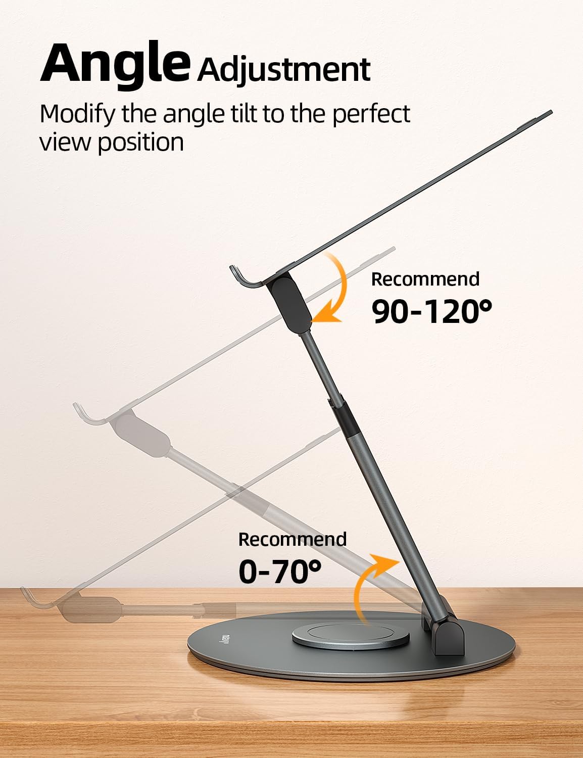 Nulaxy 18" Height Telescopic 360 Rotating Aluminum Laptop Stand Desk, Gray | Ergonomic Computer Holder Riser with Heat-Vent, Standing Desk Converter Holds 22 Lbs for Office Desk Use Fits 10-17" Laptops - Image 4