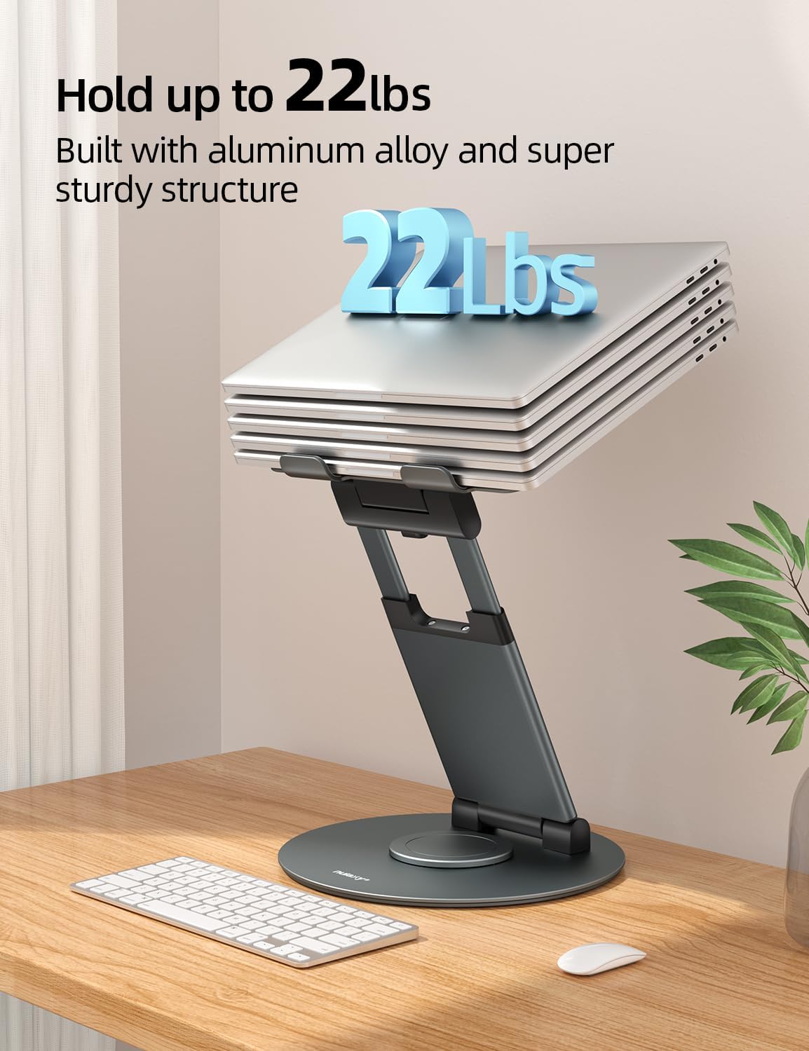 Nulaxy 18" Height Telescopic 360 Rotating Aluminum Laptop Stand Desk, Gray | Ergonomic Computer Holder Riser with Heat-Vent, Standing Desk Converter Holds 22 Lbs for Office Desk Use Fits 10-17" Laptops - Image 5