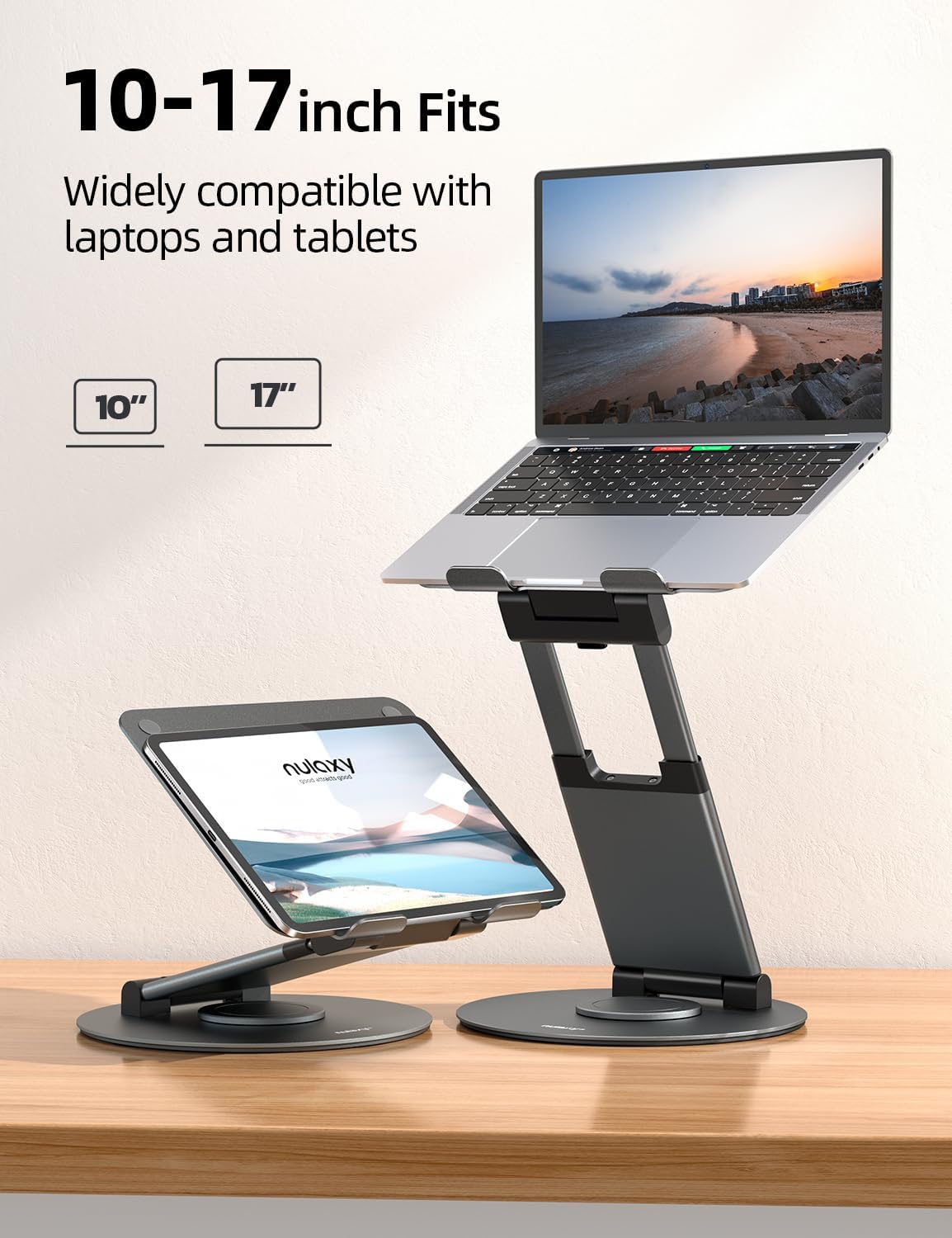 Nulaxy 18" Height Telescopic 360 Rotating Aluminum Laptop Stand Desk, Gray | Ergonomic Computer Holder Riser with Heat-Vent, Standing Desk Converter Holds 22 Lbs for Office Desk Use Fits 10-17" Laptops - Image 6