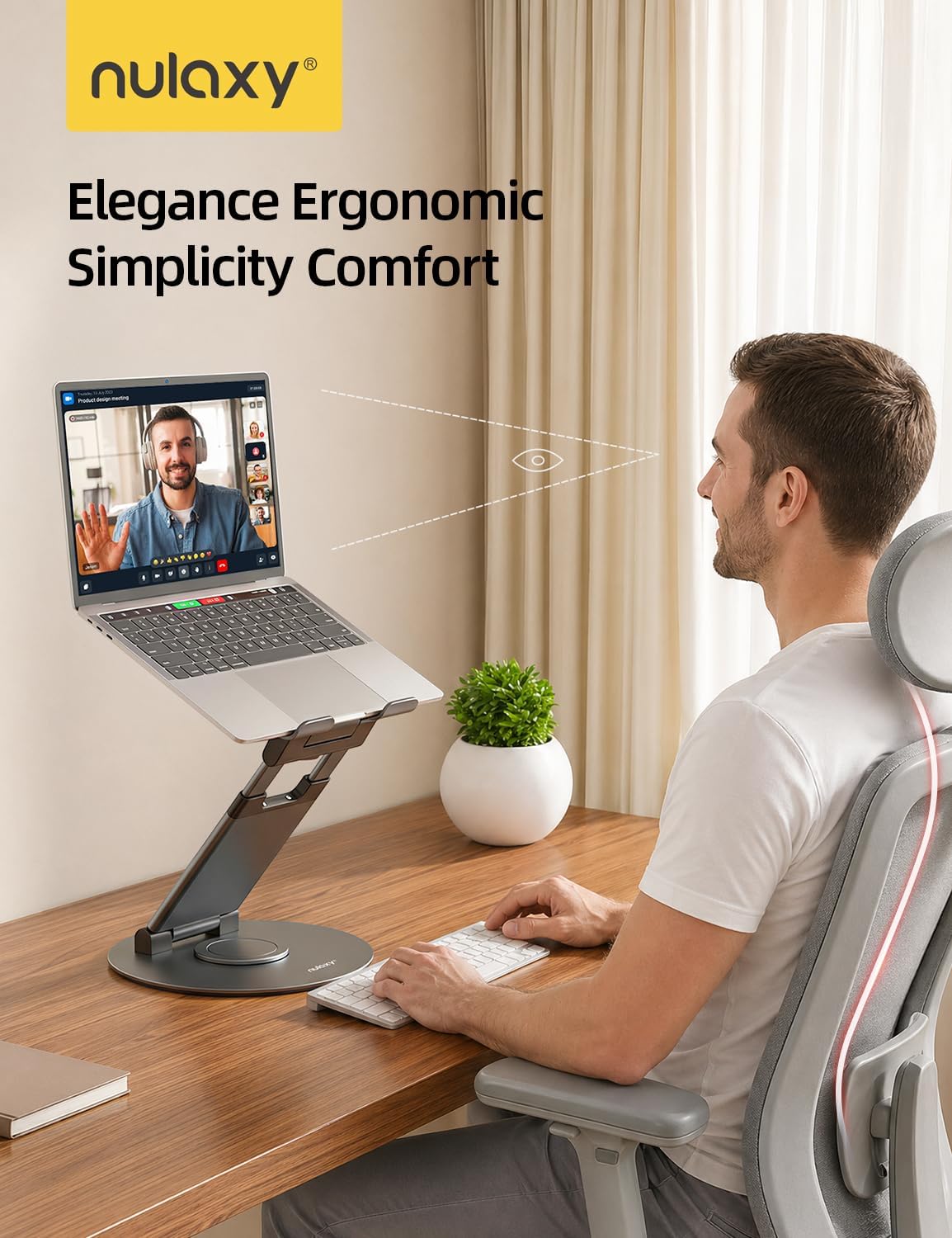 Nulaxy 18" Height Telescopic 360 Rotating Aluminum Laptop Stand Desk, Gray | Ergonomic Computer Holder Riser with Heat-Vent, Standing Desk Converter Holds 22 Lbs for Office Desk Use Fits 10-17" Laptops - Image 7