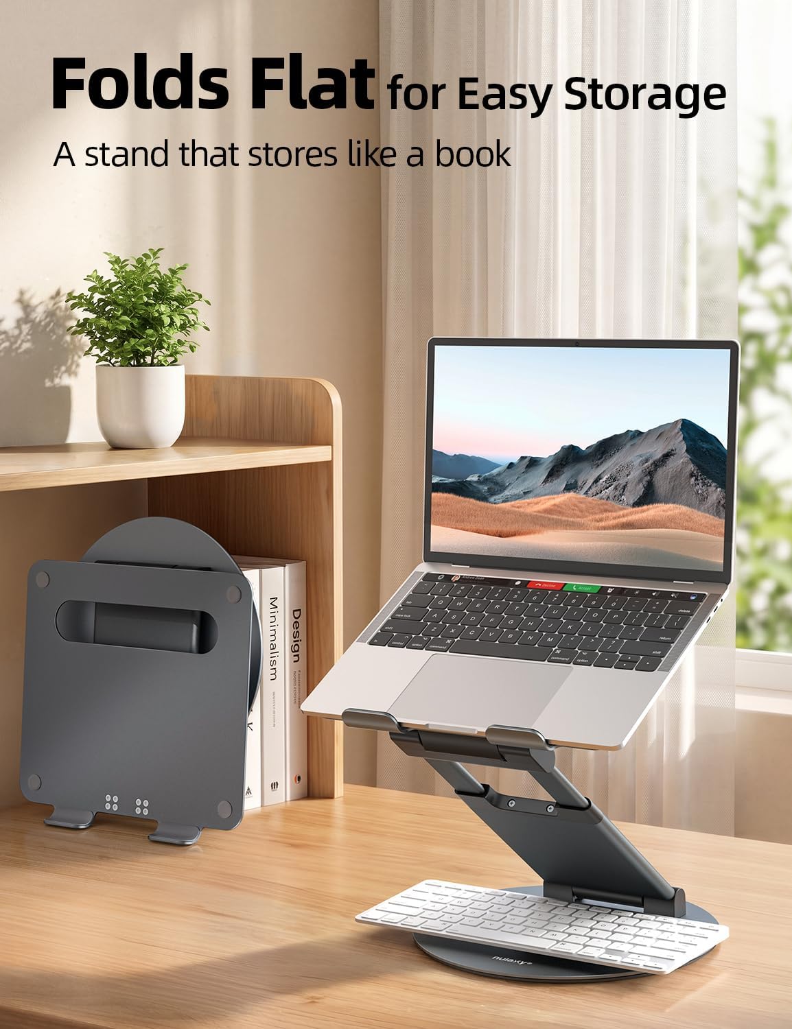 Nulaxy 18" Height Telescopic 360 Rotating Aluminum Laptop Stand Desk, Gray | Ergonomic Computer Holder Riser with Heat-Vent, Standing Desk Converter Holds 22 Lbs for Office Desk Use Fits 10-17" Laptops - Image 8