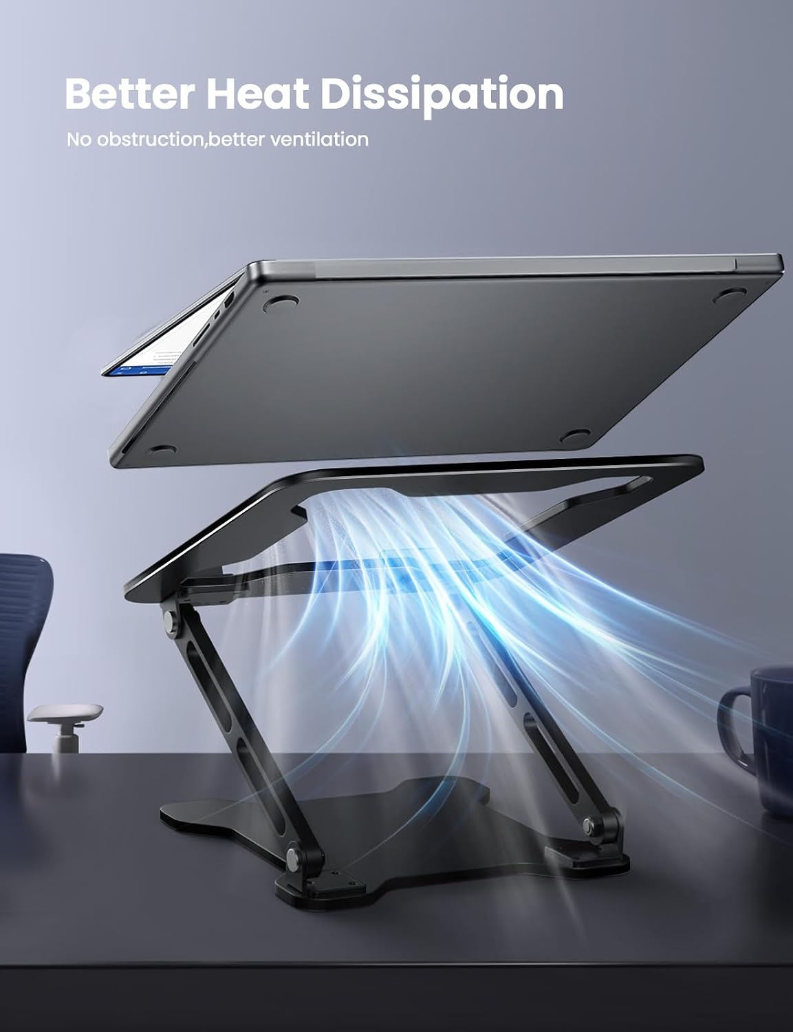 LOXP Adjustable Laptop Stand for Desk, Portable Airflow Laptop Riser Holder | Metal, Foldable, Ergonomic, Computer Notebook Stand Perfect for Home Desk, Office, Projector Mount, Travel, 10-15.6" Laptops - Image 4