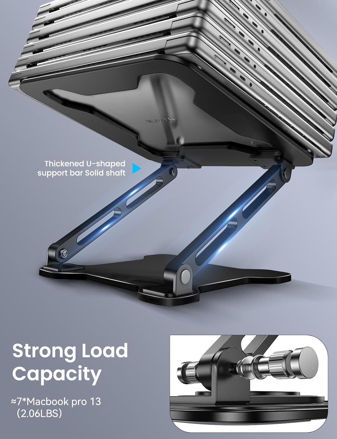 LOXP Adjustable Laptop Stand for Desk, Portable Airflow Laptop Riser Holder | Metal, Foldable, Ergonomic, Computer Notebook Stand Perfect for Home Desk, Office, Projector Mount, Travel, 10-15.6" Laptops - Image 6