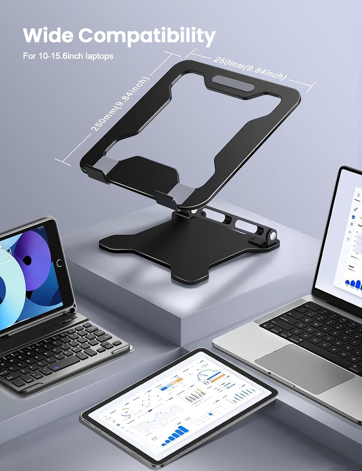 LOXP Adjustable Laptop Stand for Desk, Portable Airflow Laptop Riser Holder | Metal, Foldable, Ergonomic, Computer Notebook Stand Perfect for Home Desk, Office, Projector Mount, Travel, 10-15.6" Laptops - Image 7