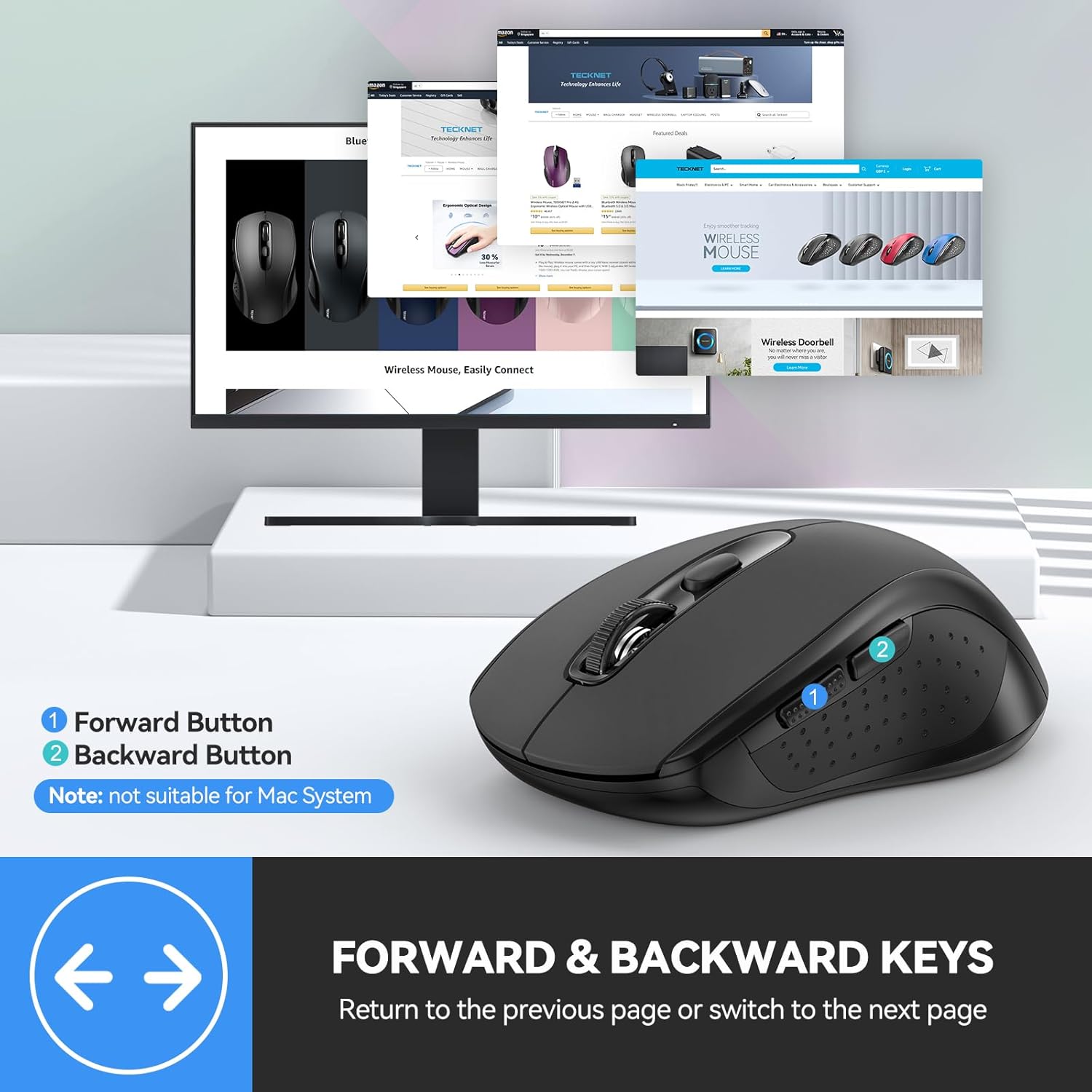 TECKNET Bluetooth Mouse, 4000DPI Wireless Mouse Bluetooth for Laptop 2-in-1(BT 5.0/3.0+2.4Ghz) Computer Mouse, Portable PC Mouse Wireless with USB Receiver for Mac, Compatible with MacBook Chromebook - Image 6