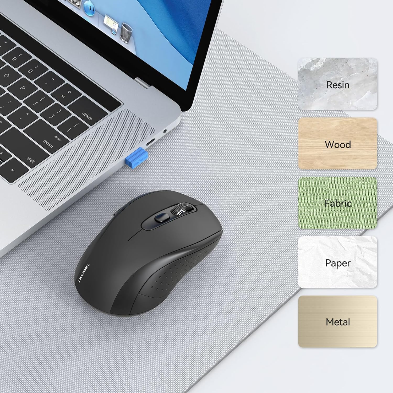 TECKNET Bluetooth Mouse, 4000DPI Wireless Mouse Bluetooth for Laptop 2-in-1(BT 5.0/3.0+2.4Ghz) Computer Mouse, Portable PC Mouse Wireless with USB Receiver for Mac, Compatible with MacBook Chromebook - Image 7